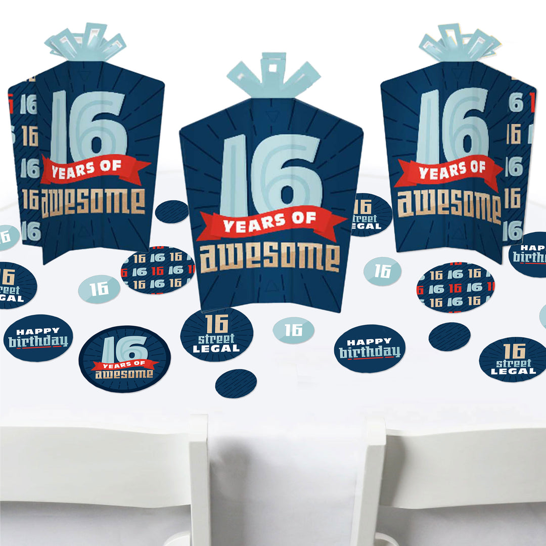 Boy 16th Birthday - Sweet Sixteen Birthday Party Decor and Confetti - Terrific Table Centerpiece Kit - Set of 30