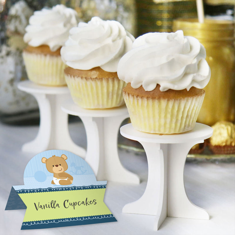 Baby Boy Teddy Bear - Baby Shower Tent Buffet Card - Table Setting Name Place Cards - Set of 24