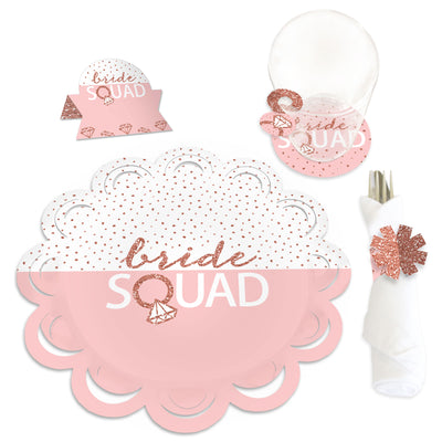 Bride Squad - Rose Gold Bridal Shower or Bachelorette Party Paper Charger and Table Decorations - Chargerific Kit - Place Setting for 8