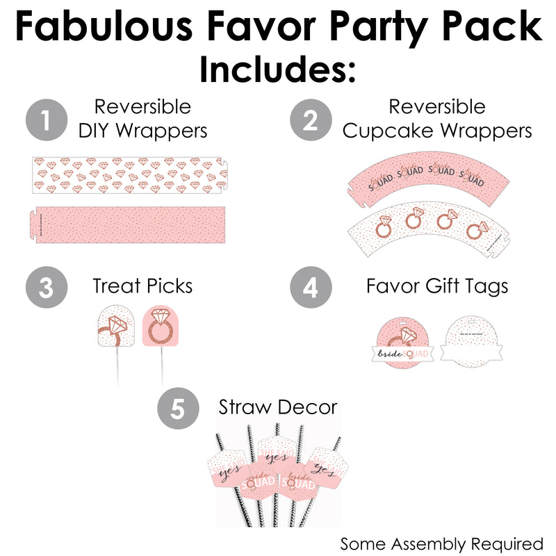 Bride Squad - Rose Gold Bridal Shower or Bachelorette Party Favors and Cupcake Kit - Fabulous Favor Party Pack - 100 Pieces