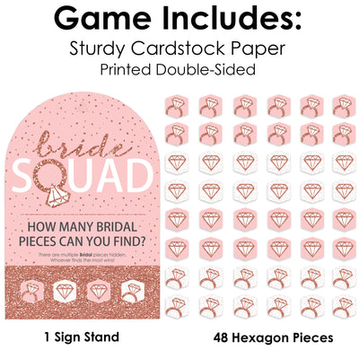 Bride Squad - Rose Gold Bridal Shower or Bachelorette Party Scavenger Hunt - 1 Stand and 48 Game Pieces - Hide and Find Game