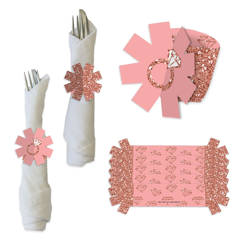 Bride Squad - Rose Gold Bridal Shower or Bachelorette Party Paper Napkin Holder - Napkin Rings - Set of 24