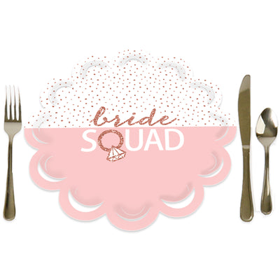 Bride Squad - Rose Gold Bridal Shower or Bachelorette Party Round Table Decorations - Paper Chargers - Place Setting For 12