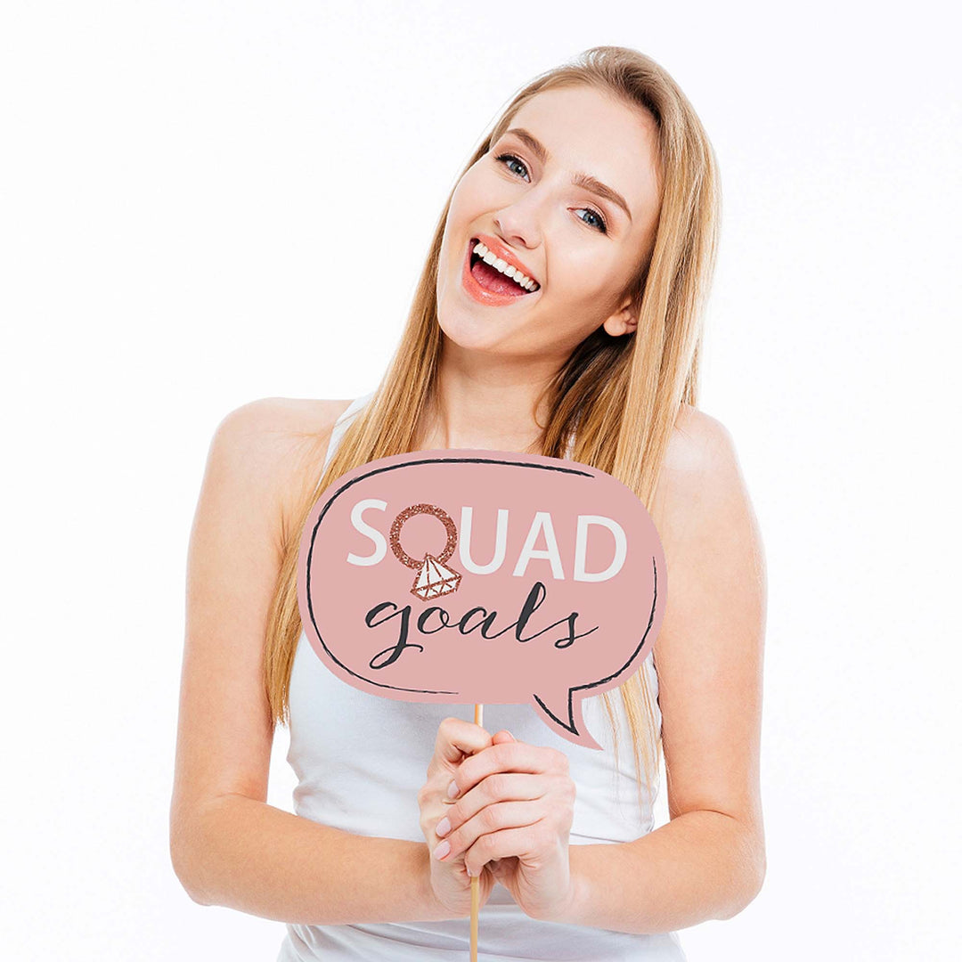 Bride Squad - Rose Gold Bridal Shower or Bachelorette Party Photo Booth Props Kit - 20 Count