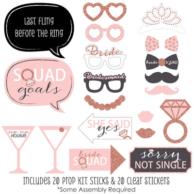 Bride Squad - Rose Gold Bridal Shower or Bachelorette Party Photo Booth Props Kit - 20 Count