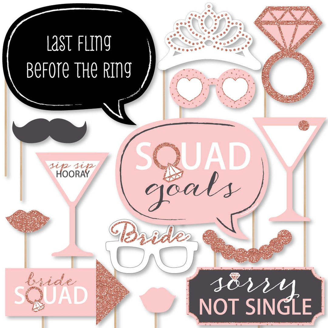 Bride Squad - Rose Gold Bridal Shower or Bachelorette Party Photo Booth Props Kit - 20 Count