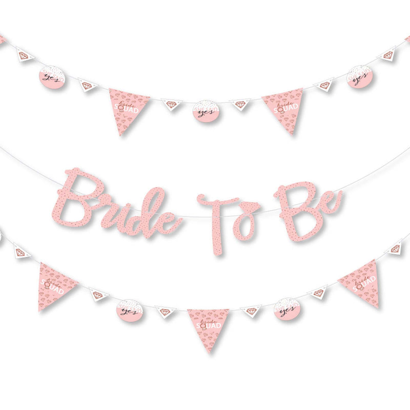 Bride Squad - Rose Gold Bridal Shower or Bachelorette Party Letter Banner Decoration - 36 Banner Cutouts and No-Mess Real Gold Glitter Bride To Be Banner Letters