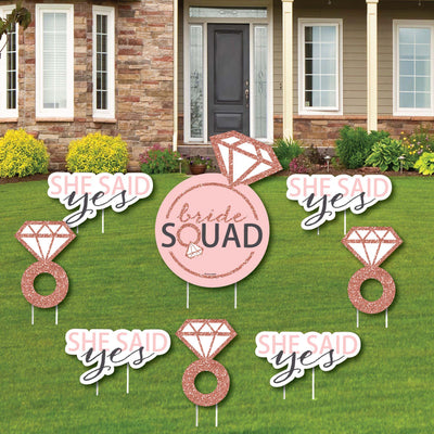 Bride Squad - Yard Sign & Outdoor Lawn Decorations - Rose Gold Bridal Shower or Bachelorette Party Yard Signs - Set of 8