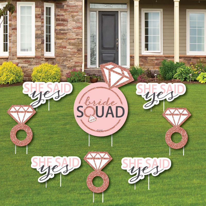Bride Squad - Yard Sign & Outdoor Lawn Decorations - Rose Gold Bridal Shower or Bachelorette Party Yard Signs - Set of 8