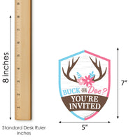 Buck or Doe - Shaped Fill-In Invitations - Hunting Gender Reveal Party Invitation Cards with Envelopes - Set of 12
