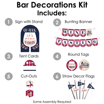 But First, Wine - DIY Wine Tasting Party Wine Tasting Signs - Drink Bar Decorations Kit - 50 Pieces