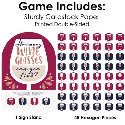 But First, Wine - Wine Tasting Party Scavenger Hunt - 1 Stand and 48 Game Pieces - Hide and Find Game