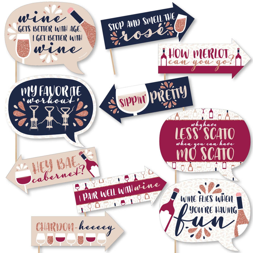 Funny But First, Wine - 10 Piece Wine Tasting Party Photo Booth Props Kit