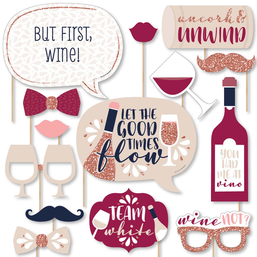 But First, Wine - Wine Tasting Party Photo Booth Props Kit - 20 Count