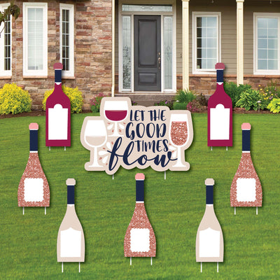 But First, Wine - Yard Sign and Outdoor Lawn Decorations - Wine Tasting Party Yard Signs - Set of 8