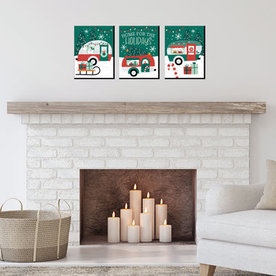 Camper Christmas - Red and Green Wall Art and Holiday Home Decor - 7.5 x 10 inches - Set of 3 Prints