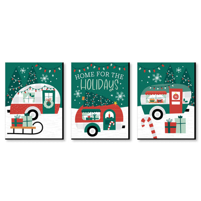 Camper Christmas - Red and Green Wall Art and Holiday Home Decor - 7.5 x 10 inches - Set of 3 Prints