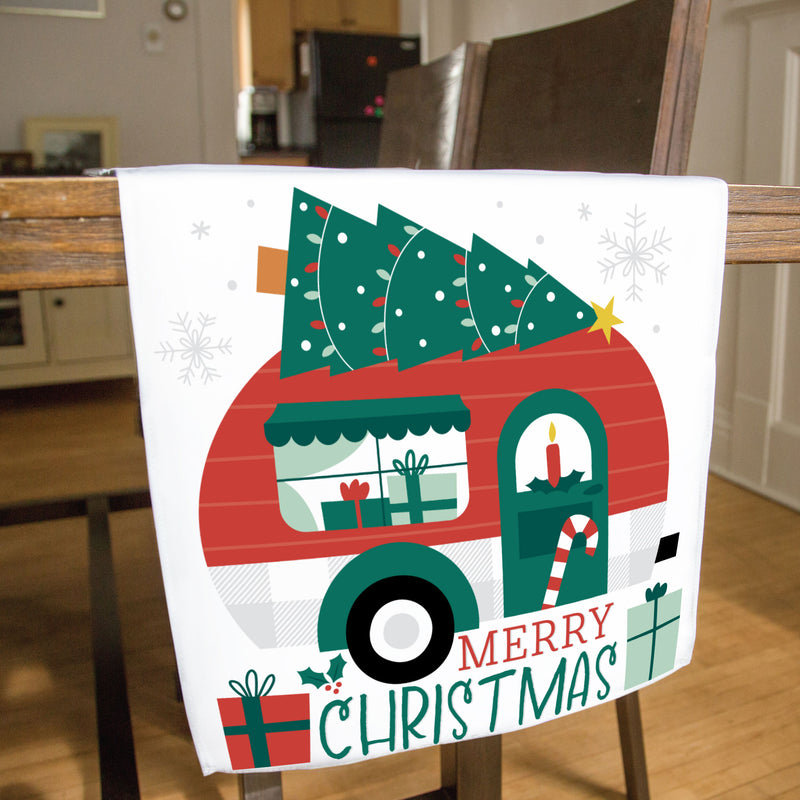 Camper Christmas - Red and Green Holiday Party Dining Tabletop Decor - Cloth Table Runner - 13 x 70 inches