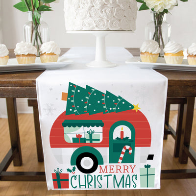 Camper Christmas - Red and Green Holiday Party Dining Tabletop Decor - Cloth Table Runner - 13 x 70 inches