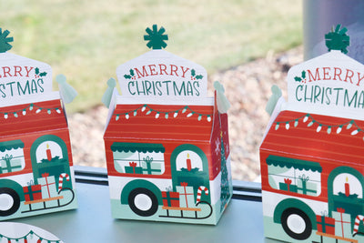 Camper Christmas - Treat Box Party Favors - Red and Green Holiday Party Goodie Gable Boxes - Set of 12