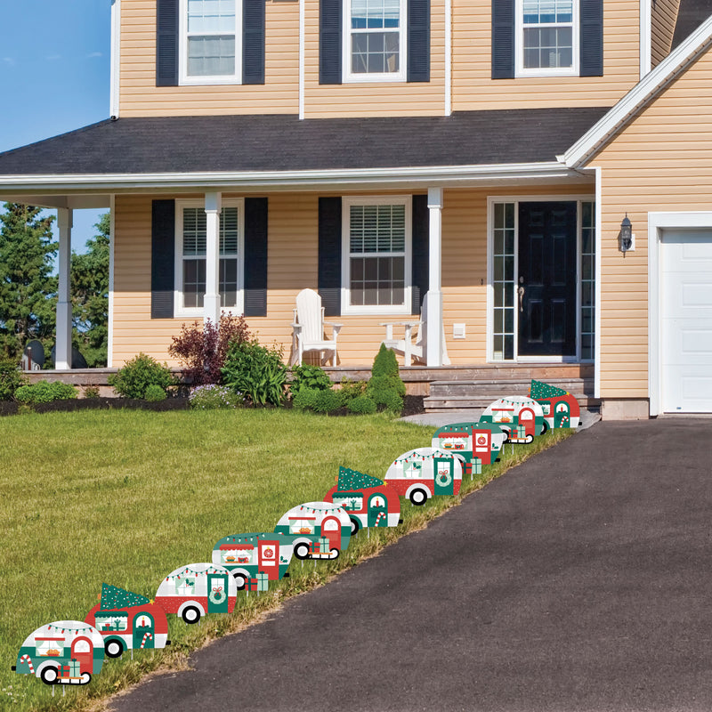 Camper Christmas - Lawn Decorations - Outdoor Red and Green Holiday Party Yard Decorations - 10 Piece