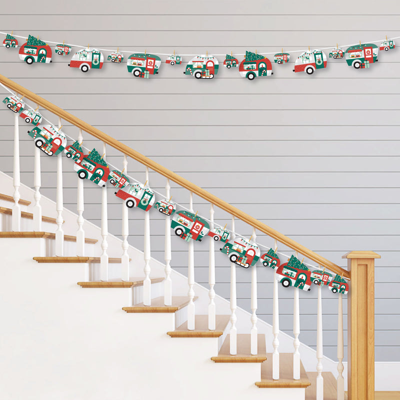 Camper Christmas - Red and Green Holiday Party DIY Decorations - Clothespin Garland Banner - 44 Pieces