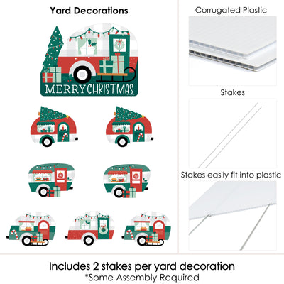 Camper Christmas - Yard Sign and Outdoor Lawn Decorations - Red and Green Holiday Party Yard Signs - Set of 8