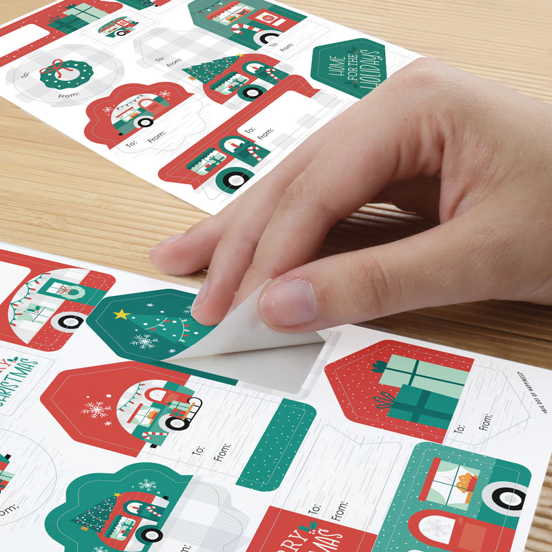 Camper Christmas - Assorted Red and Green Holiday Party Gift Tag Labels - To and From Stickers - 12 Sheets - 120 Stickers