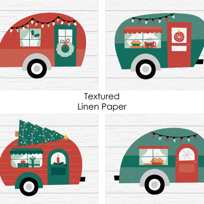 Camper Christmas - Unframed Red and Green Holiday Linen Paper Wall Art - Set of 4 - Artisms - 8 x 10 inches