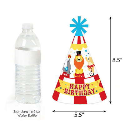 Carnival - Step Right Up Circus - Cone Happy Birthday Party Hats for Kids and Adults - Set of 8 (Standard Size)