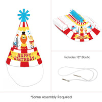 Carnival - Step Right Up Circus - Cone Happy Birthday Party Hats for Kids and Adults - Set of 8 (Standard Size)