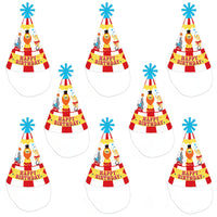 Carnival - Step Right Up Circus - Cone Happy Birthday Party Hats for Kids and Adults - Set of 8 (Standard Size)