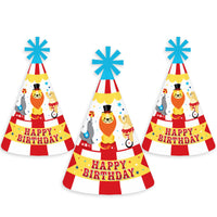 Carnival - Step Right Up Circus - Cone Happy Birthday Party Hats for Kids and Adults - Set of 8 (Standard Size)
