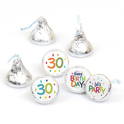 30th Birthday - Cheerful Happy Birthday - Round Candy Labels Colorful Thirtieth Birthday Party Favors - Fits Hershey's Kisses - 108 ct