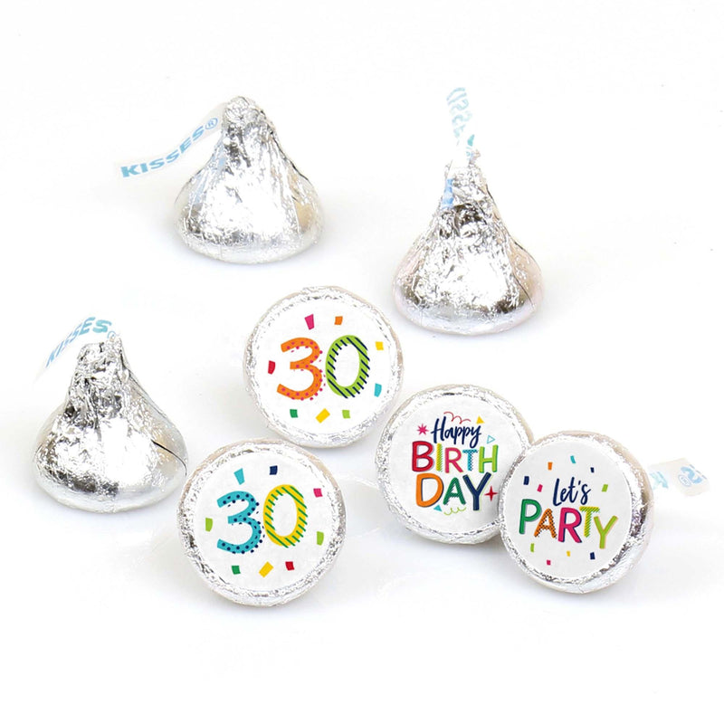 30th Birthday - Cheerful Happy Birthday - Round Candy Labels Colorful Thirtieth Birthday Party Favors - Fits Hershey&