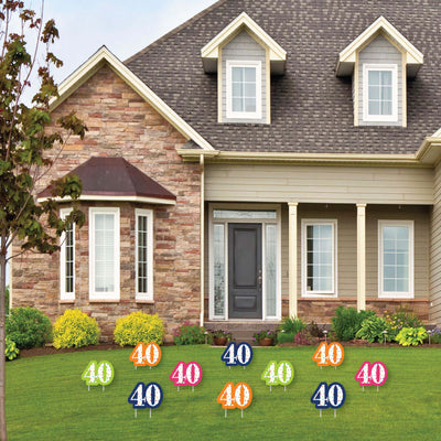 40th Birthday - Cheerful Happy Birthday - Lawn Decorations - Outdoor Colorful Fortieth Birthday Party Yard Decorations - 10 Piece