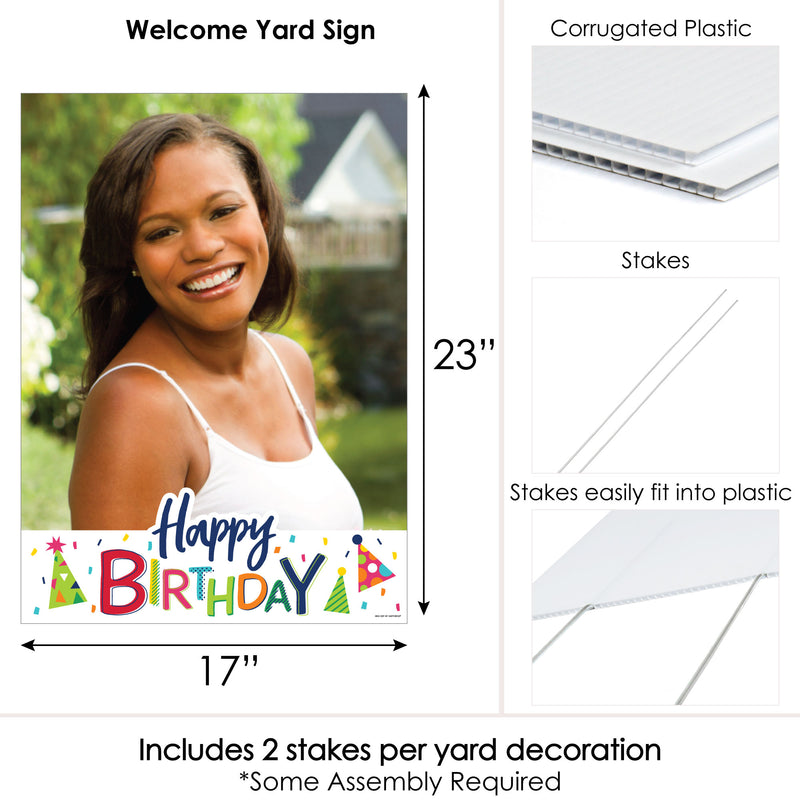 Cheerful Happy Birthday - Photo Yard Sign - Colorful Birthday Party Decorations