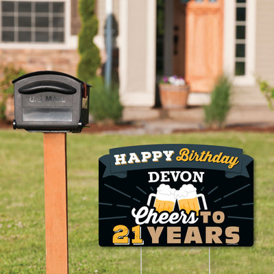 Cheers and Beers to 21 Years - Birthday Party Yard Sign Lawn Decorations - Personalized Happy Birthday Party Yardy Sign