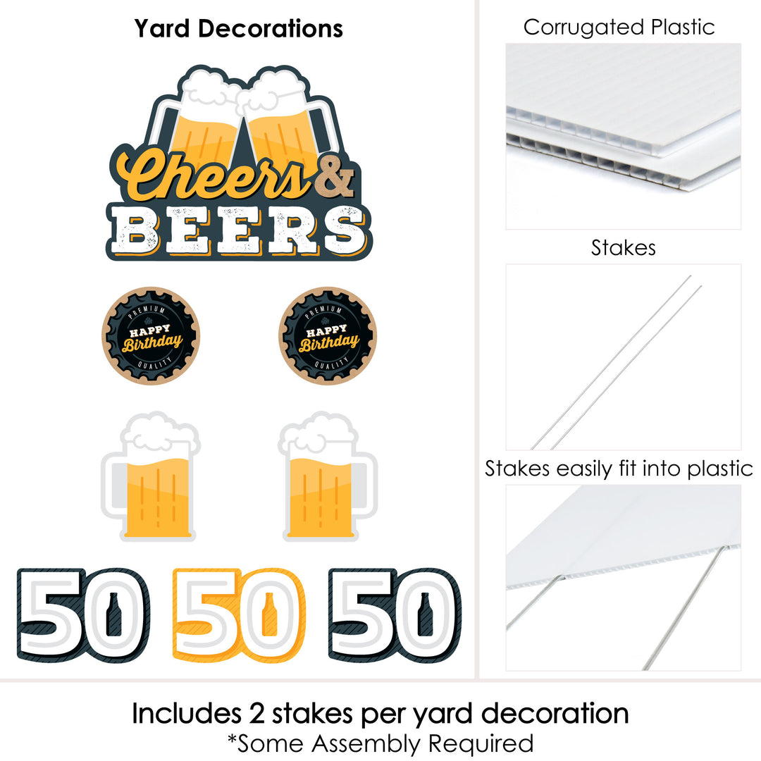 Cheers and Beers to 50 Years - Yard Sign and Outdoor Lawn Decorations - 50th Birthday Party Yard Signs - Set of 8