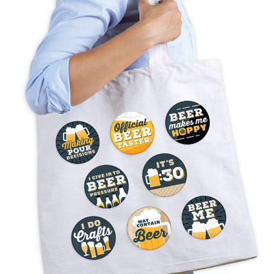 Cheers and Beers - 3 inch Beer Party Badge - Pinback Buttons - Set of 8