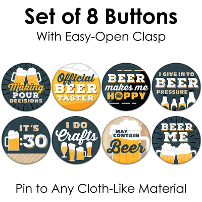 Cheers and Beers - 3 inch Beer Party Badge - Pinback Buttons - Set of 8