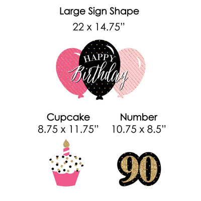 Chic 90th Birthday - Pink, Black and Gold - Yard Sign & Outdoor Lawn Decorations - Birthday Party Yard Signs - Set of 8