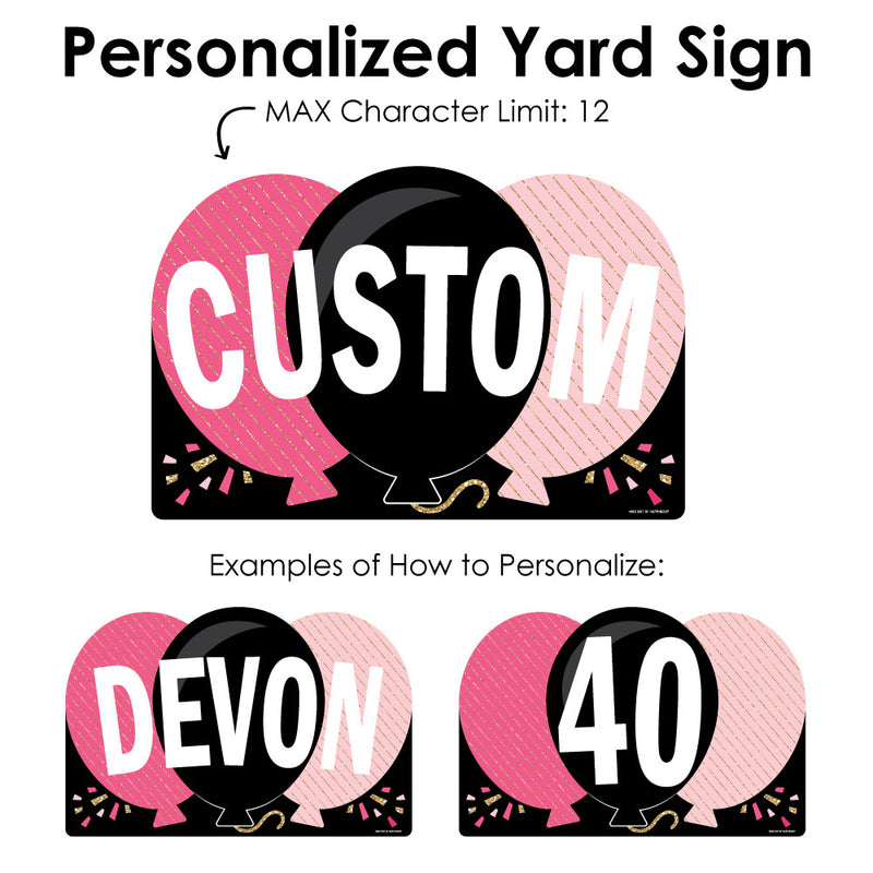 Chic Happy Birthday - Pink, Black and Gold - Lawn Party Decorations - Personalized Birthday Party Name Yard Sign