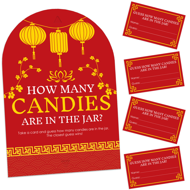 Chinese New Year - How Many Candies Lunar New Year Game - 1 Stand and 40 Cards - Candy Guessing Game