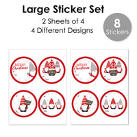 Christmas Gnomes - Round Holiday Party To and From Gift Tags - Large Stickers - Set of 8