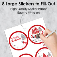 Christmas Gnomes - Round Holiday Party To and From Gift Tags - Large Stickers - Set of 8