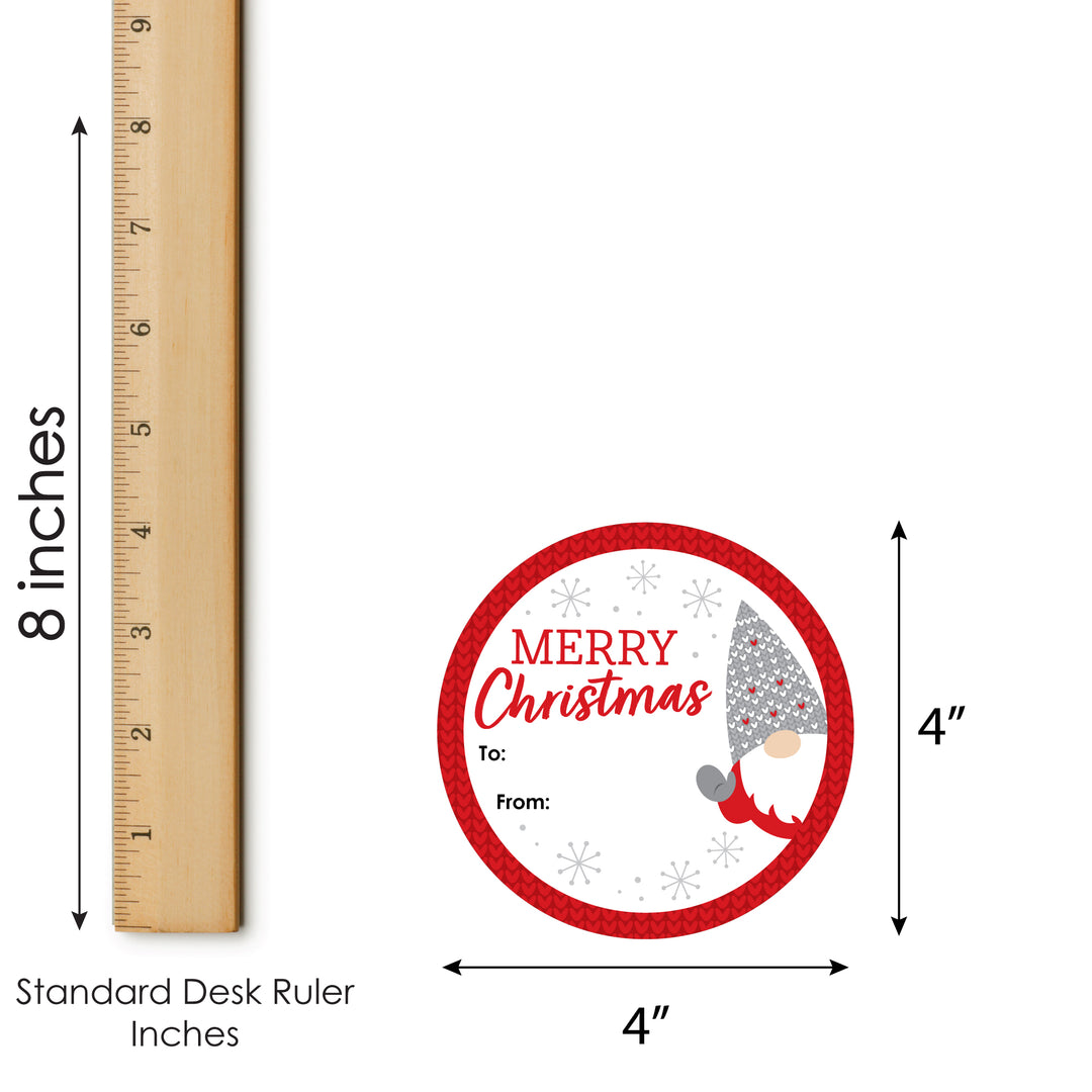 Christmas Gnomes - Round Holiday Party To and From Gift Tags - Large Stickers - Set of 8