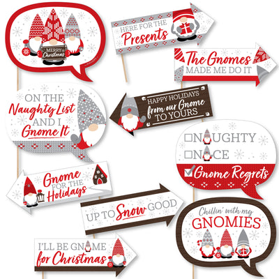 Funny Christmas Gnomes - Holiday Party Photo Booth Props Kit - 10 Piece