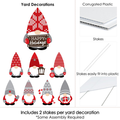 Christmas Gnomes - Yard Sign and Outdoor Lawn Decorations - Holiday Party Yard Signs - Set of 8