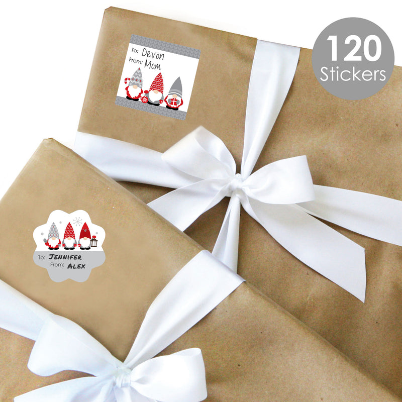 Christmas Gnomes - Assorted Holiday Party Gift Tag Labels - To and From Stickers - 12 Sheets - 120 Stickers